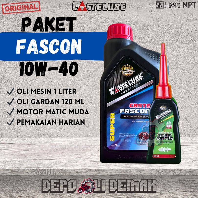 Castelube Paket Fascon 10W-40 1 Liter + Gear Matic [oli gardan, oli mesin, oli motor untuk matic]