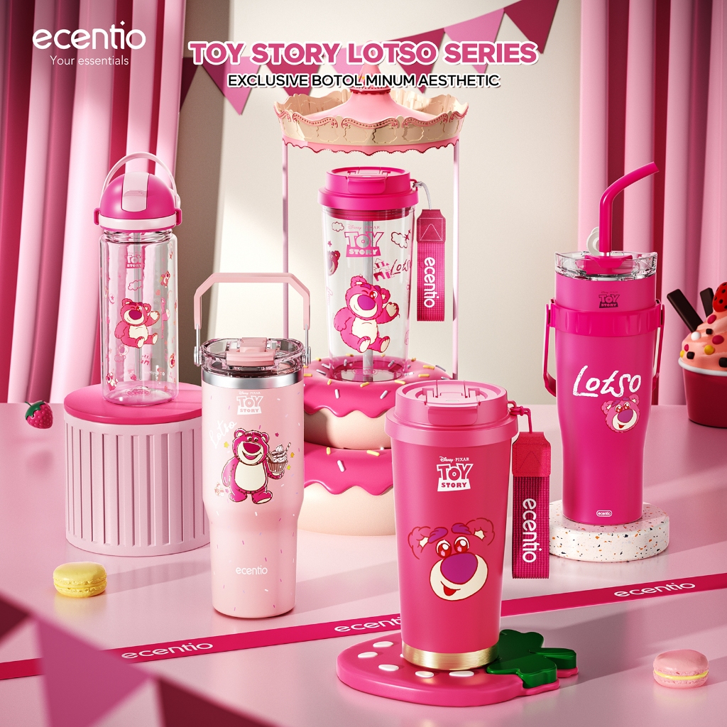 [Toy Story] ecentio Botol Minum Tumbler Stainless Karakter Beruang Strawberry Kapasitas Besar Tahan 