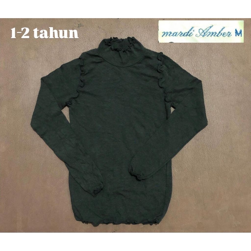 Atasan Anak Perempuan Turtle Neck Hitam Polos - Kaos Lengan Panjang Usia 1-2 Tahun