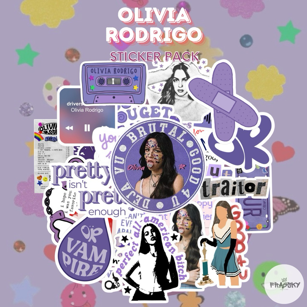 

Fragsky - 20&25 Pcs Sticker Spesial Series Olivia Rodrigo Artist Pack | Stiker Premium Laminasi Doff & Glossy Kiss Cut Anti Air Anti Luntur | Stiker Aesthetic Skena Kalcer Ungu Purple Estetik Dekorasi HP Laptop Helm Paper Stationery