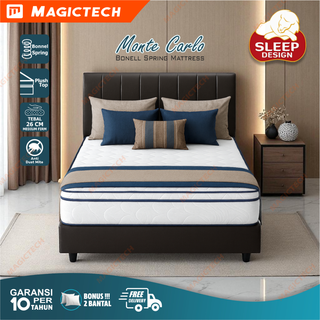 KASUR SPRINGBED MONTE CARLO SLEEP DESIGN PLUSH TOP 180 X 200 - 160 X 200 - 150 X 190 - 90 X 190 CM