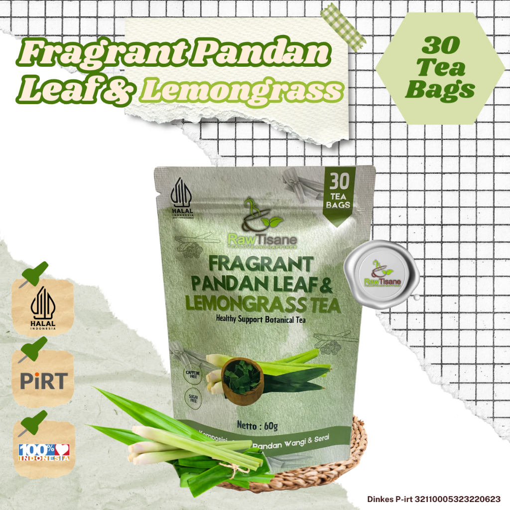 

RAW TISANE Fragrant Pandan Leaf With Lemongrass Tea : Teh Daun Pandan Wangi & Serai Isi 30 Tea Bag
