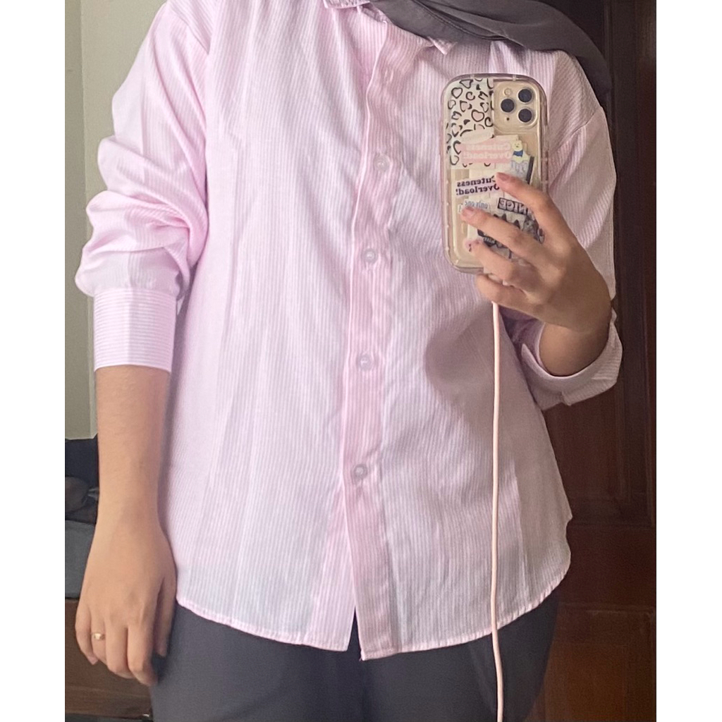 baju garis kecil pink hulm