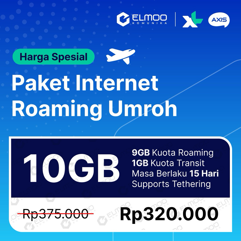 Paket Inernet Roaming Umroh XL/Axis Kuota 10GB Masa Aktif 15 Hari