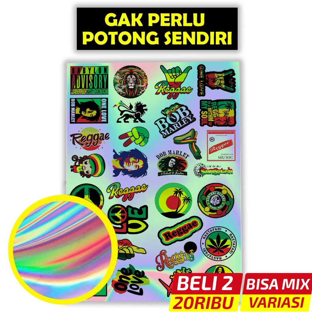 

Stiker Vinyl Hologram Bob Marley – Potong Kiss Cut, Laminasi, Tahan Air