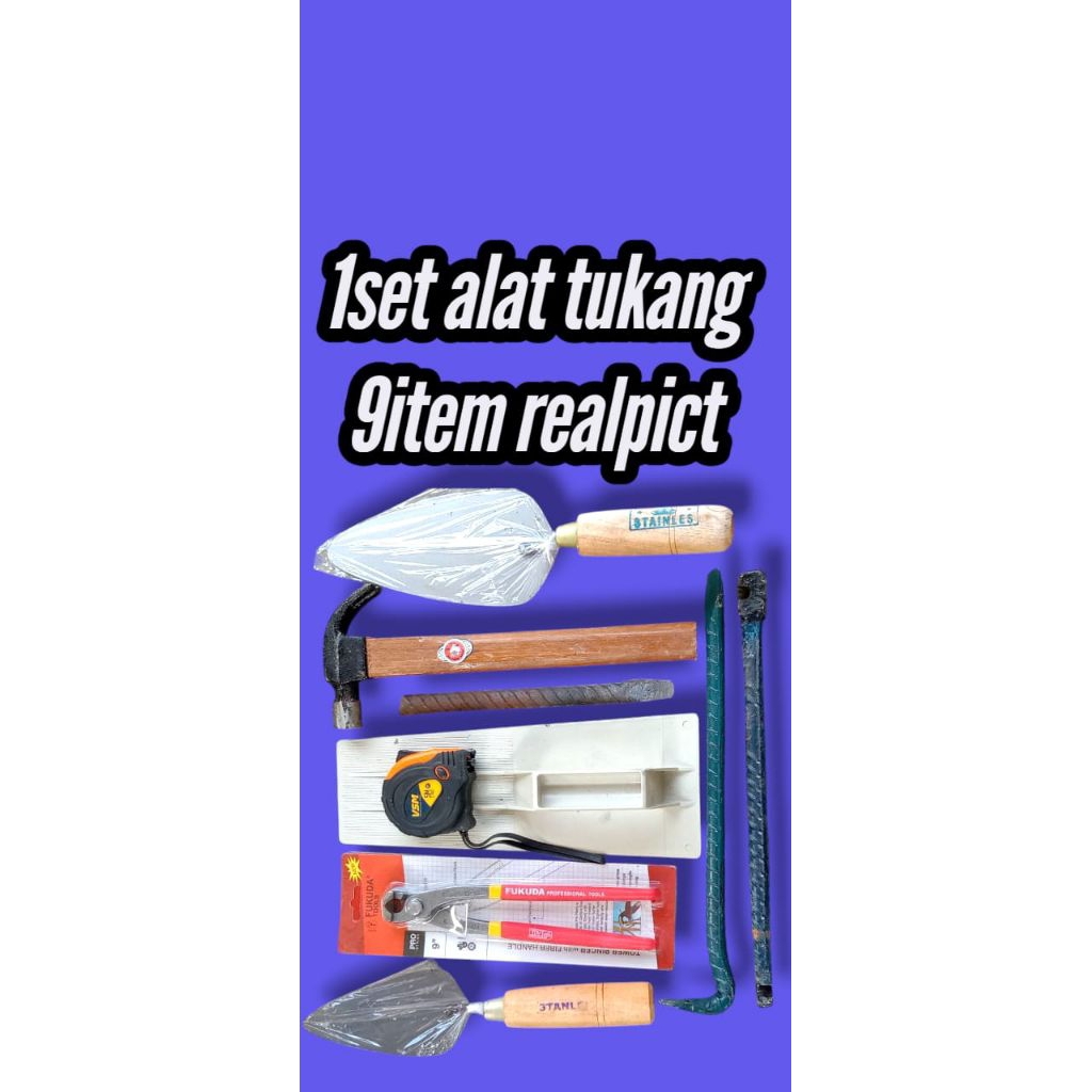 1paket alat tukang 9item realpict/paket murah/alat tukang