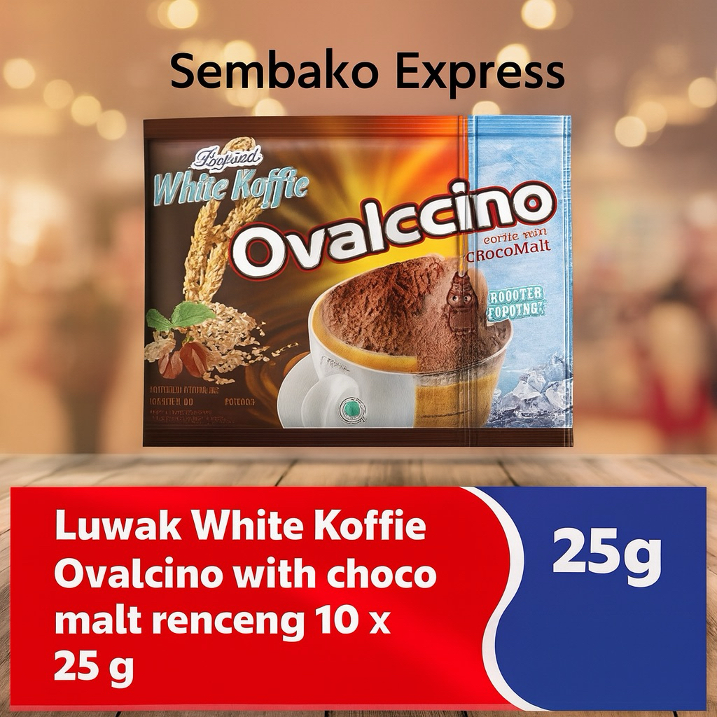 

Luwak White Koffie Ovalccino Choco Malt Renceng 10 x 25g