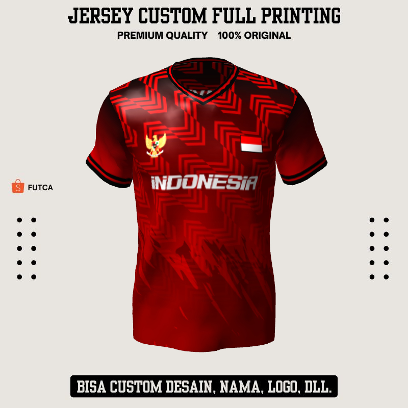 Kaos Jersey Futsal Merah Motif Abstrak Garis Geometris 104 - Jersey Baju Olahraga Full Printing