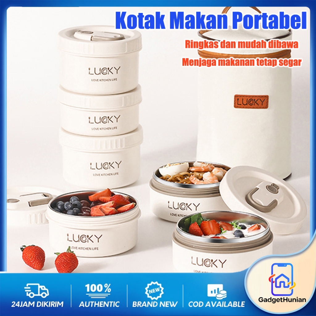 LUCKY Kotak Makan Siang Stainless Steel / Kotak Makan Siang Set Alat Makan Stainless Steel 304 Kotak