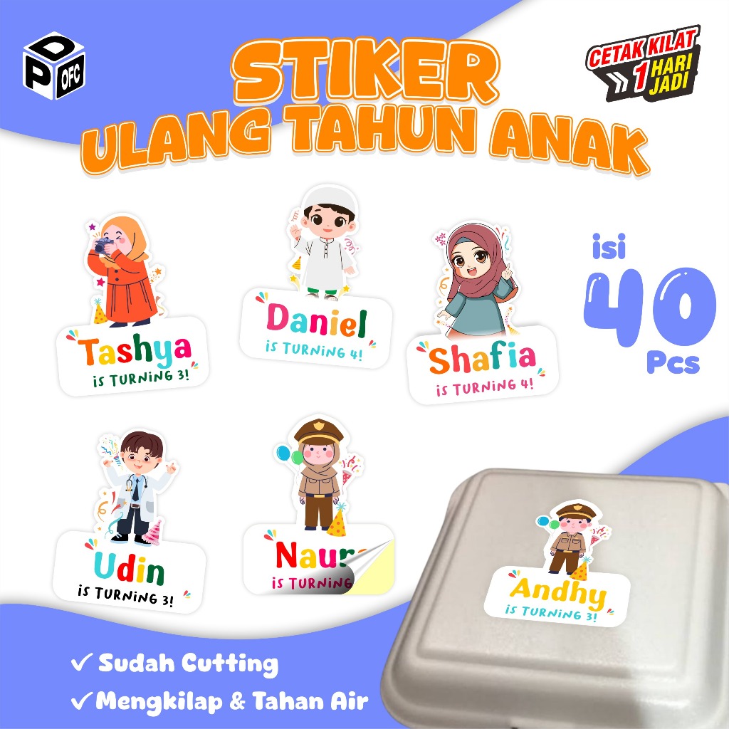 

(40 Pcs) Stiker Bentuk Kartun Ulang Tahun Anak Sticker Souvenir box Label Nama Ulang Tahun Murah