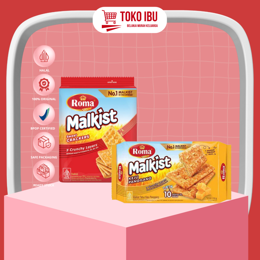 

MALKIST Roma Sweet Cracker 224gr Biskuit 7 Crunchy Layer Dengan Malt / Malkis Tabur Keju Panggang