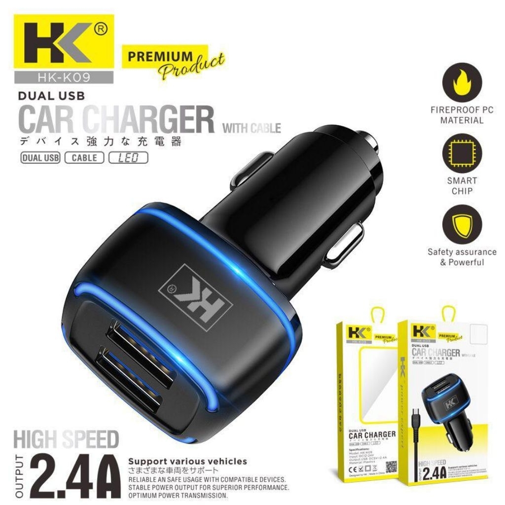 HK CAR CHARGER FAST CHARGING HK-K09 CHARGER MOBIL 2USB LED