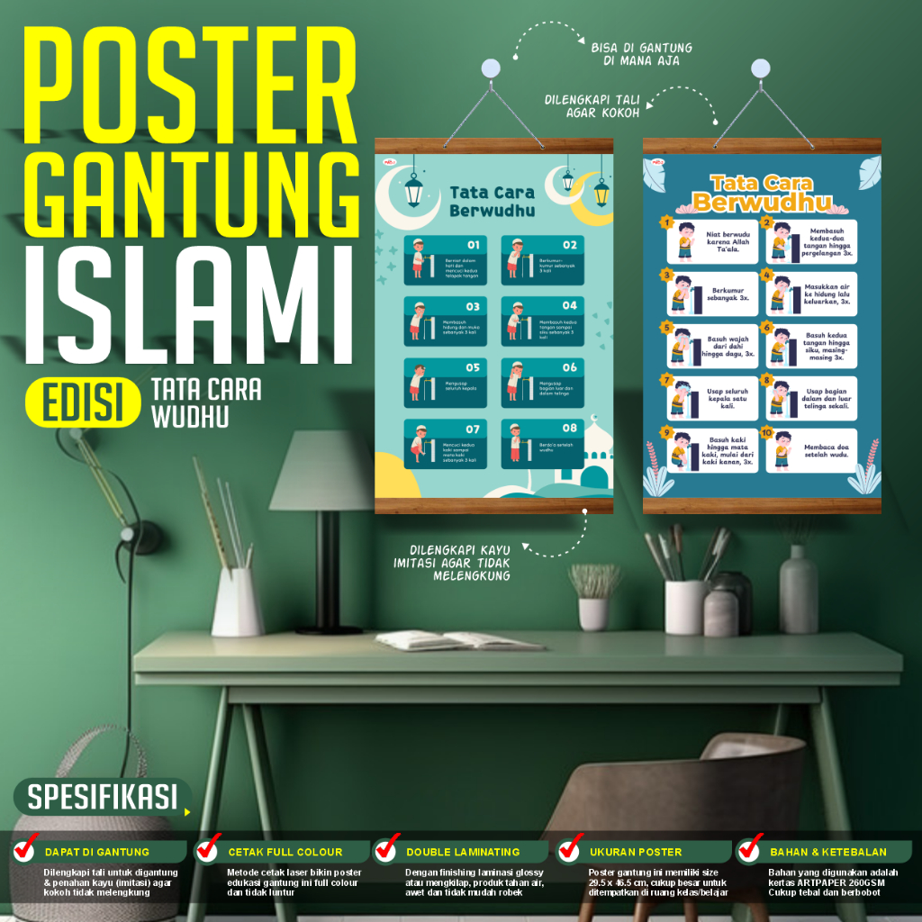 

Poster gantung tata cara wudhu anak