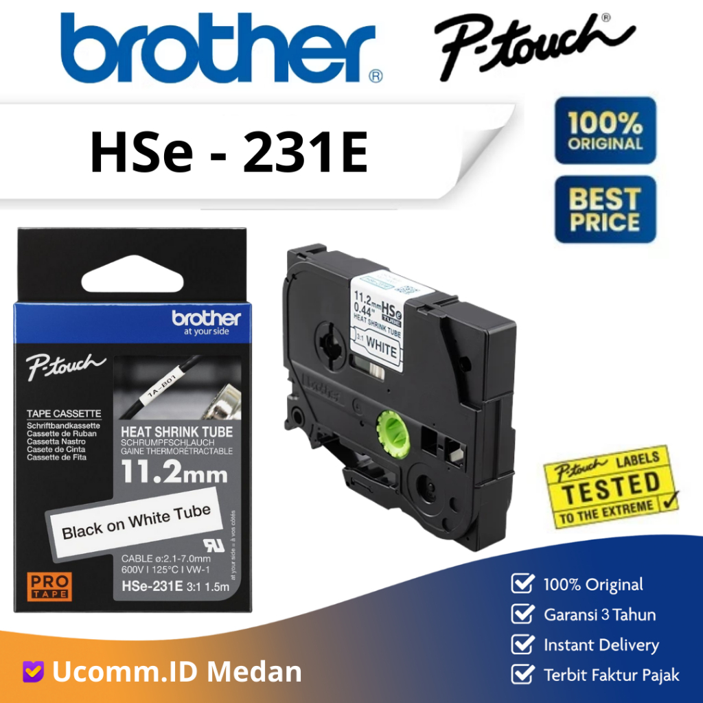 

Brother Label Tape Hse-231E 11.2mm x 1.5m Heat Shrink Tube / Catridge HSe231E