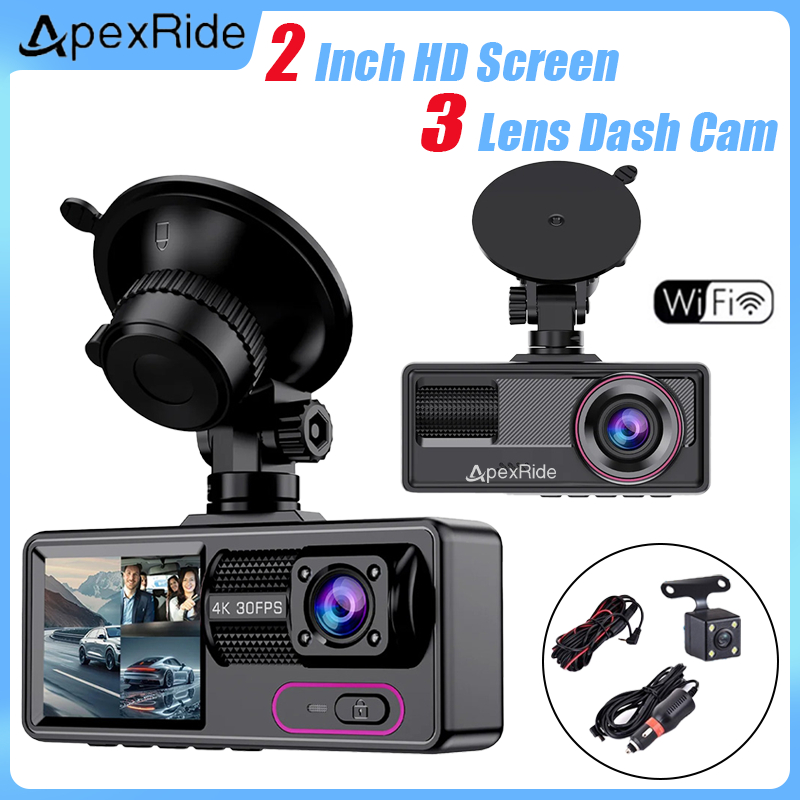 APEXRIDE Mobil Dash Cam WIFI 3 Kamera Mobil Depan Dan Belakang Di Dalam 1080P HD Dash Cam Video Visi