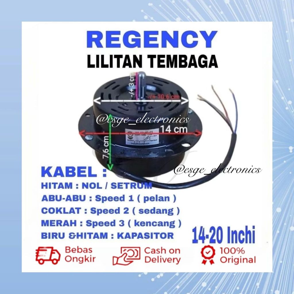 DINAMO KIPAS ANGIN REGENCY ASLI TEMBAGA 18 20 INCH MOTOR KIPAS ANGIN REGENCY DINAMO REGENCY HITAM