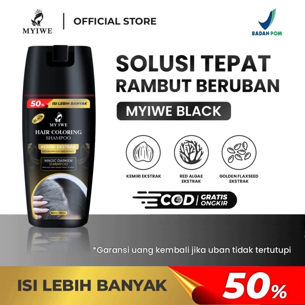 Myiwe Shampo Penghitam Rambut Uban, Shampo Penghilang Uban, Shampo Pewarna Rambut Halal Original