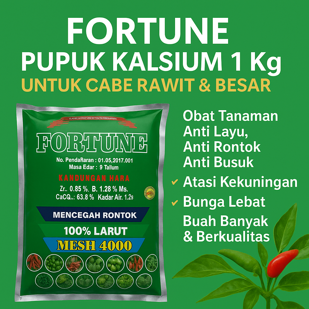 Pupuk Fortune Kalsium 1 Kg untuk Cabe Rawit & Besar | Obat Tanaman Anti Layu, Anti Rontok, Anti Busu