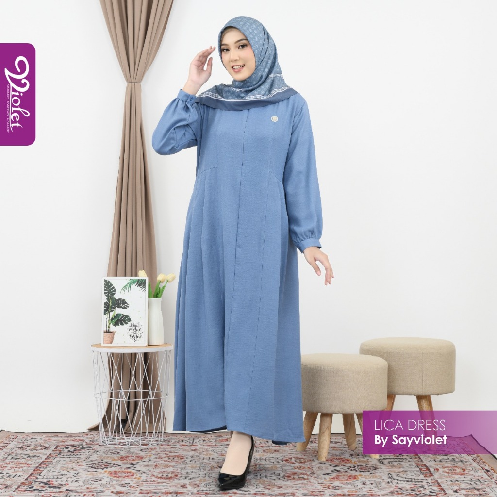 Dress Muslimah Lica - Dress Gamis Linen Muslimah Dewasa Remaja By Sayviolet - Violet Gallery