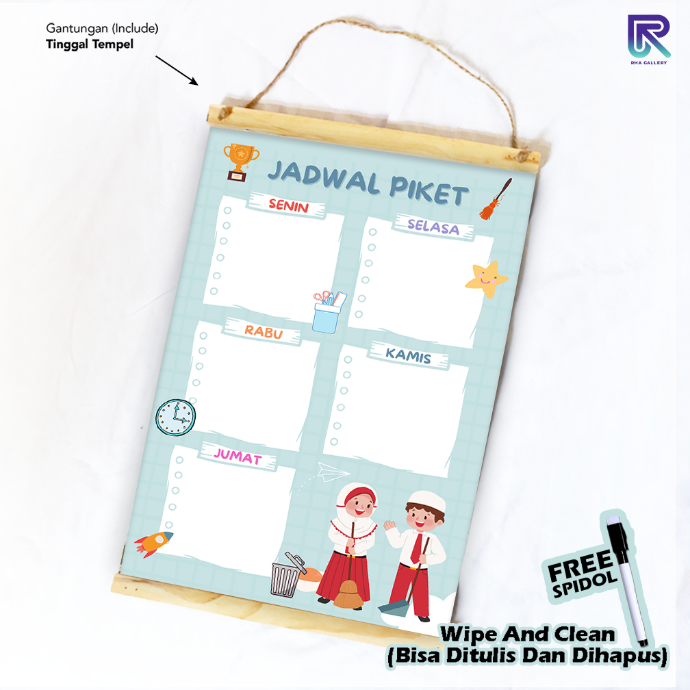 

RHA GALLERY Planner Sekolah Jadwal Piket Kelas Siswa Blue Wipe And Clean List Jadwal Tulis 32x48 CM