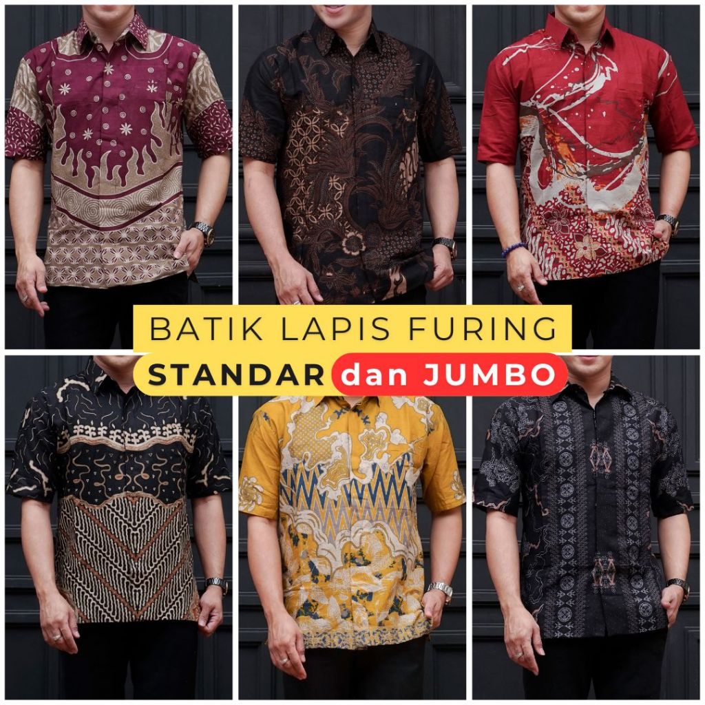Kemeja Batik Pria Lapis Furing Lengan Pendek Standar & Jumbo M-4XL Katun Batik Ambari KHF1