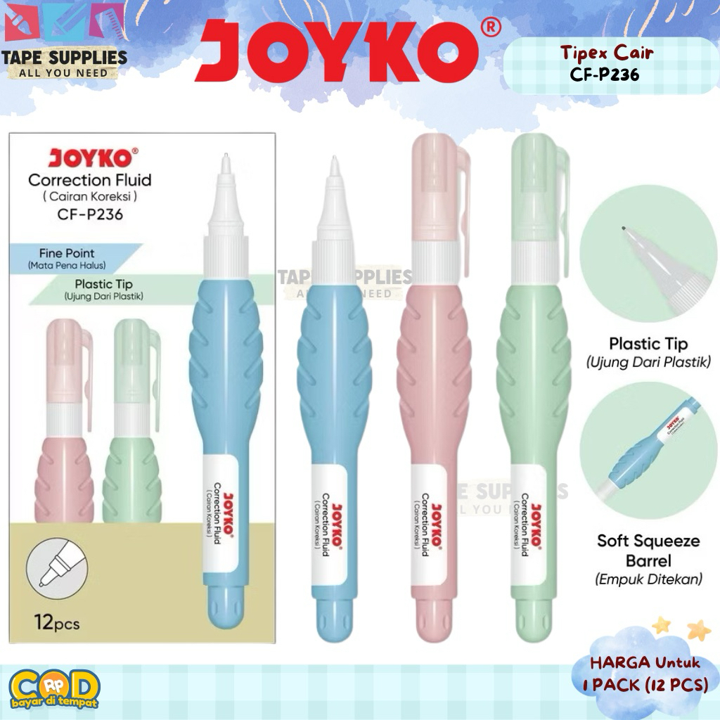 

(12 PCS) JOYKO Tipex Cair Correction Fluid CF-P236 / Tipe-X Cair Joyko / Penghapus Tinta Cair Joyko