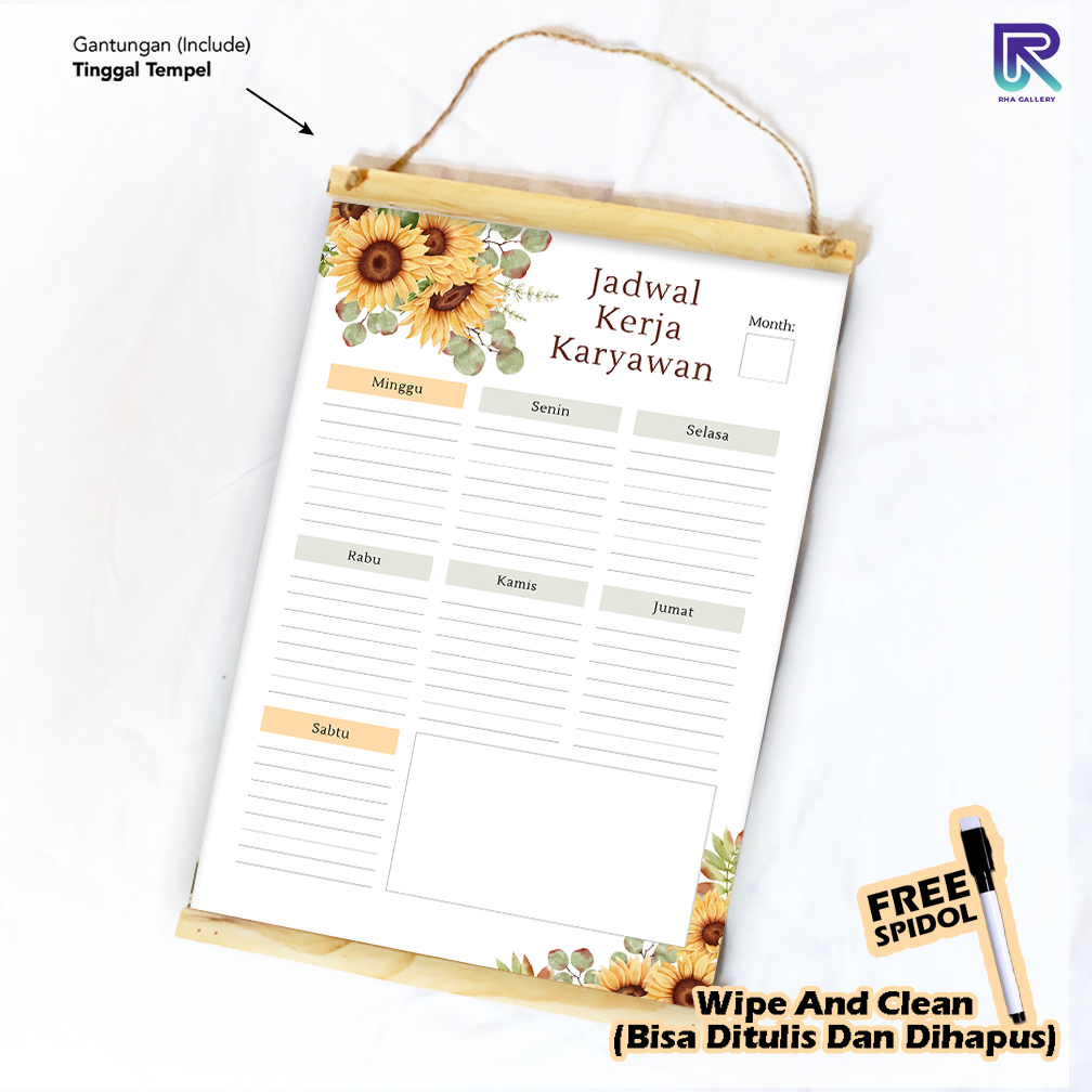 

RHA GALLERY Planner Schedule Jadwal Kerja Karyawan Daily Wipe And Clean List Jadwal Tulis 32x48 CM