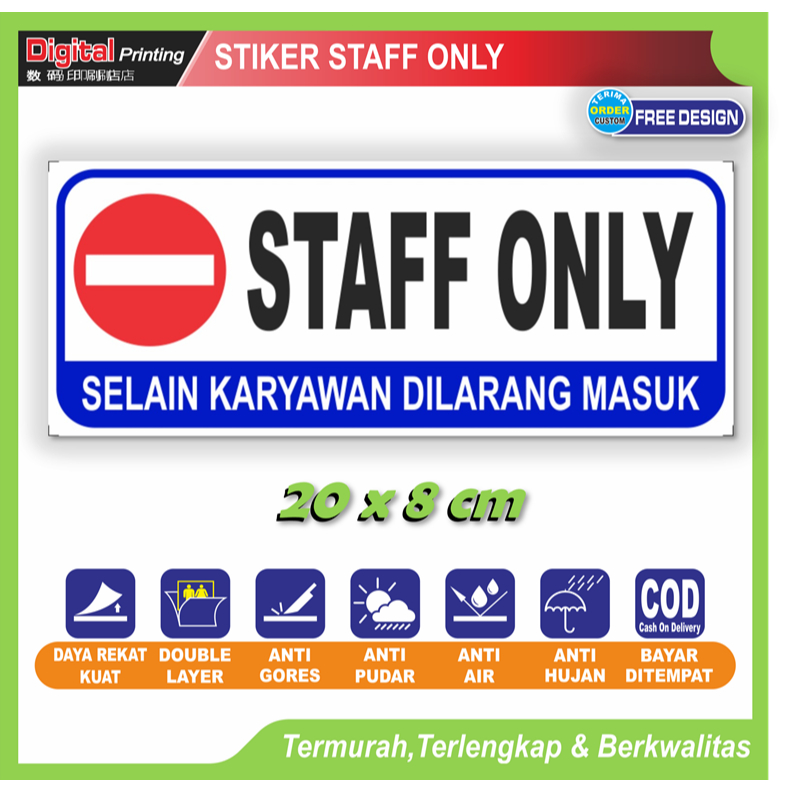 

Stiker tulisan new staff only selain karyawan dilarang masuk sticker pintu toko kantor akses masuk