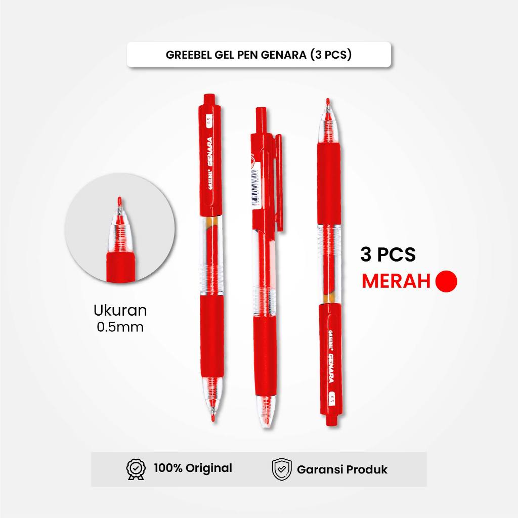 

GREEBEL Gel Pen / Pulpen Gel GP-508 GENARA Merah 0.5 (3PCS/SET) / Pulpen Mekanik / Pulpen Gel Cetek