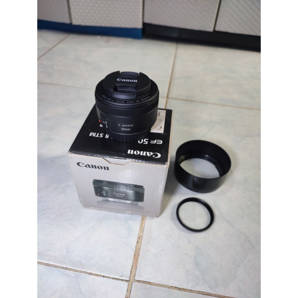 lensa fix canon 50mm stm f1.8 seken bekas mulus