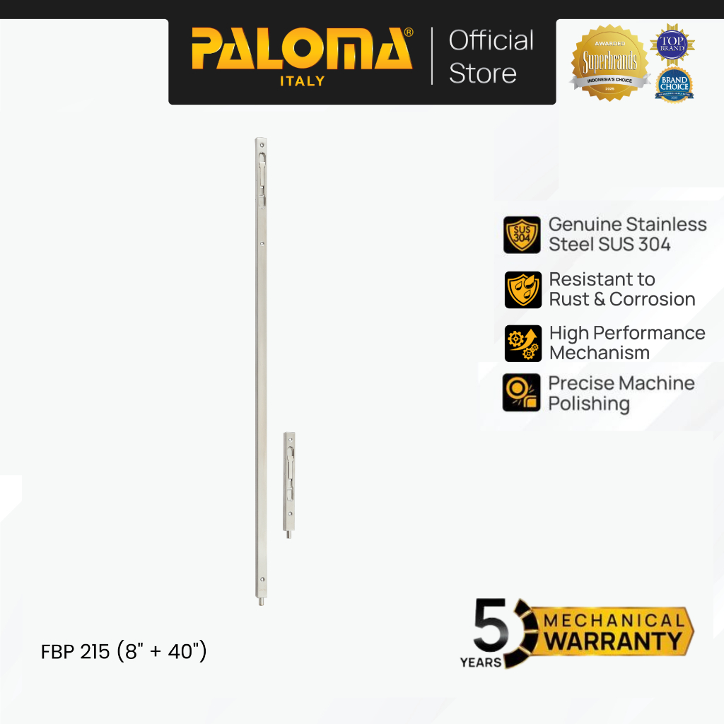 PALOMA FBP 215 Flush Bolt Grendel Gerendel Tanam Slot Pintu Door 8" + 40" inch Stainless Steel SUS 3