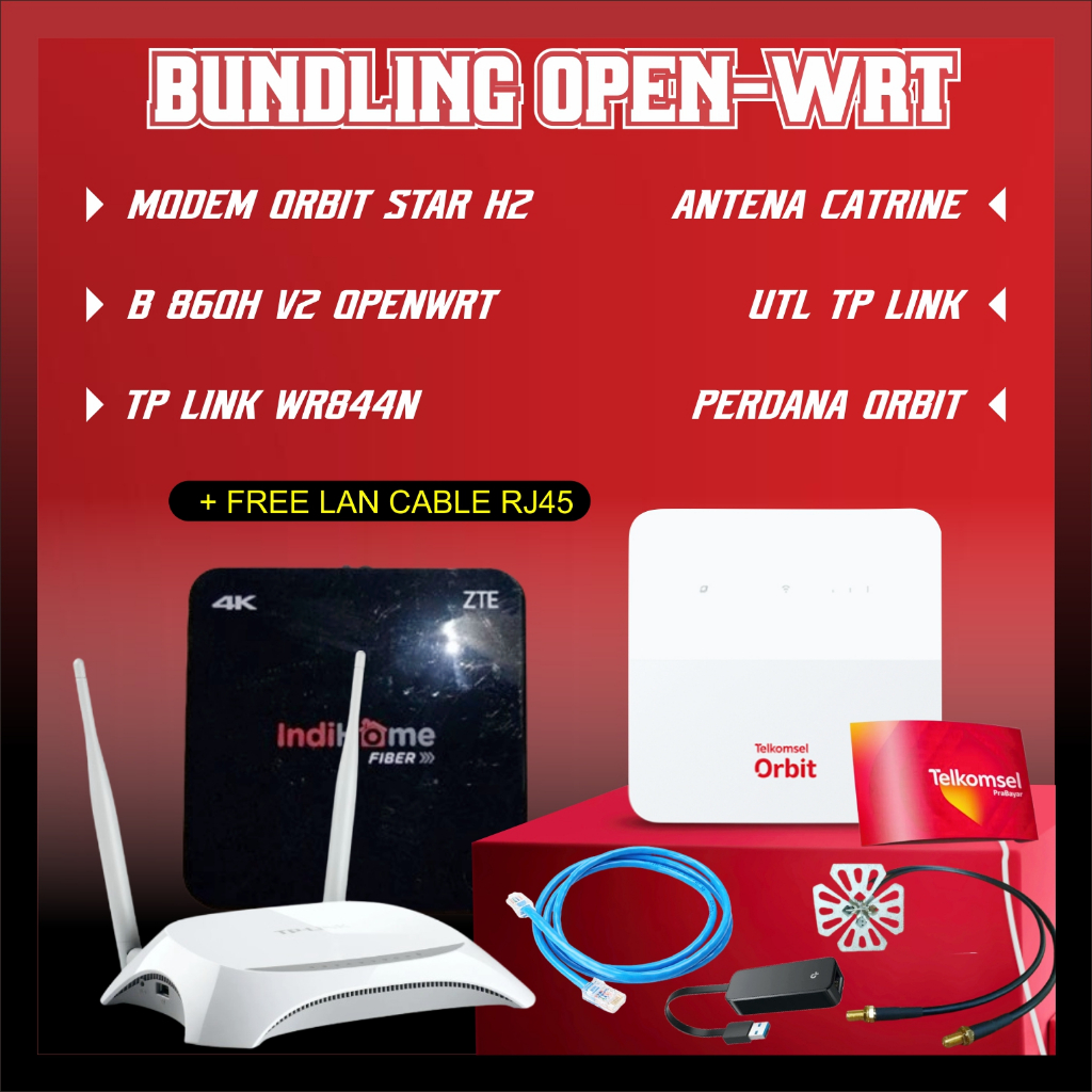 Paket Internet Siap Pakai Modem Orbit Star H2 + STB OpenWRT + Router TP-Link UBL + BONUS