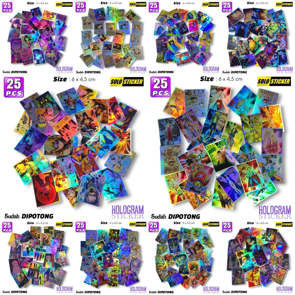 

25 pcs STICKER HOLOGRAM Anime Naruto , Dragon Ball , One Piece , AOT , Genshin Impac , Haikyuu , Dll