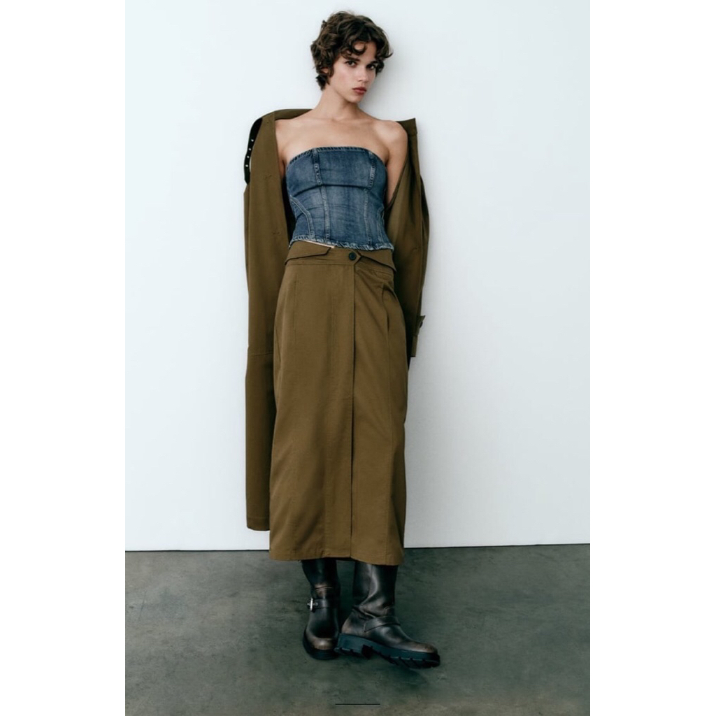 Zara Foldover Waist Midi Skirt