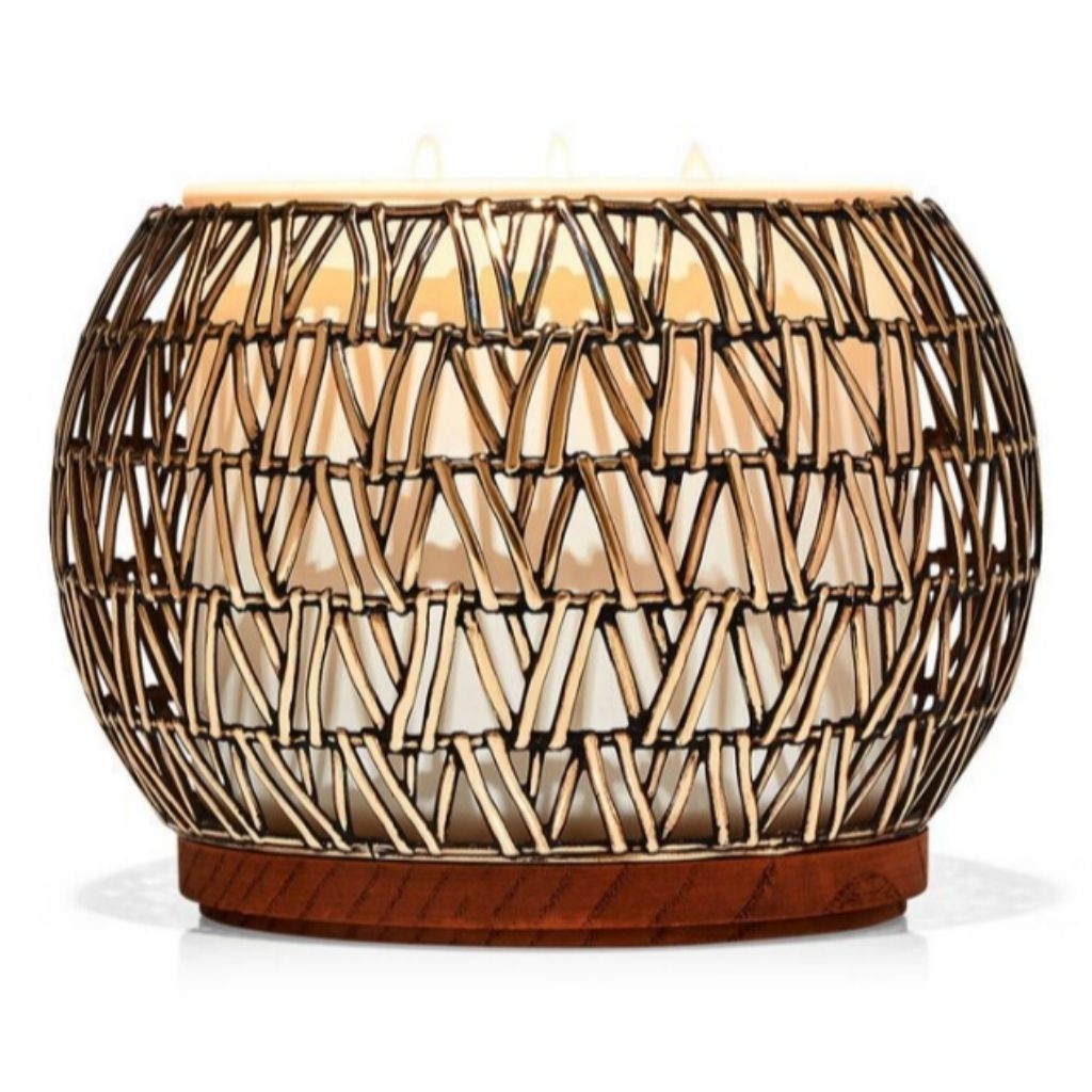 [CANDLE HOLDER ONLY] BBW GOLD BASKETWEAVE BOWL 3 WICK CANDLE HOLDER