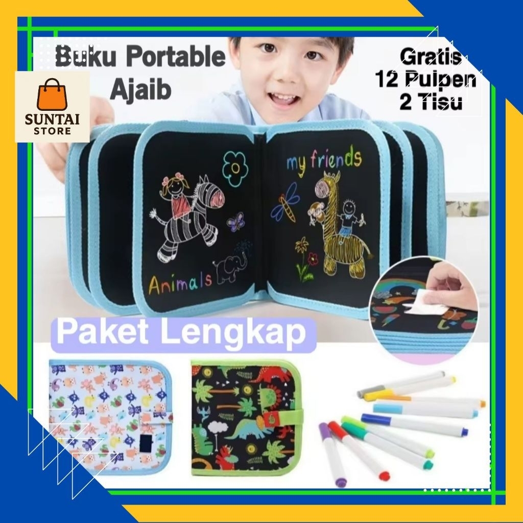 

Buku Gambar Anak Bisa dihapus Gratis 12 Spidol Pulpen Warna dan 2 Tisu Hapus - Magic Drawing Book Painting Portable Reusable Lucu Ajaib Edukatif Kreatif Anak