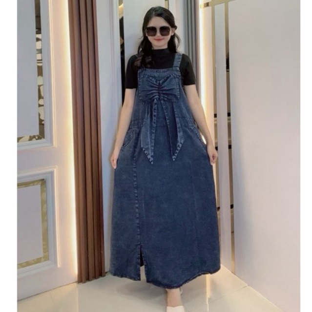Baju Kodok Kupu Jody Pita Overall Rok Panjang Dress Jeans Import Wanita Terbaru 2025 Muslim