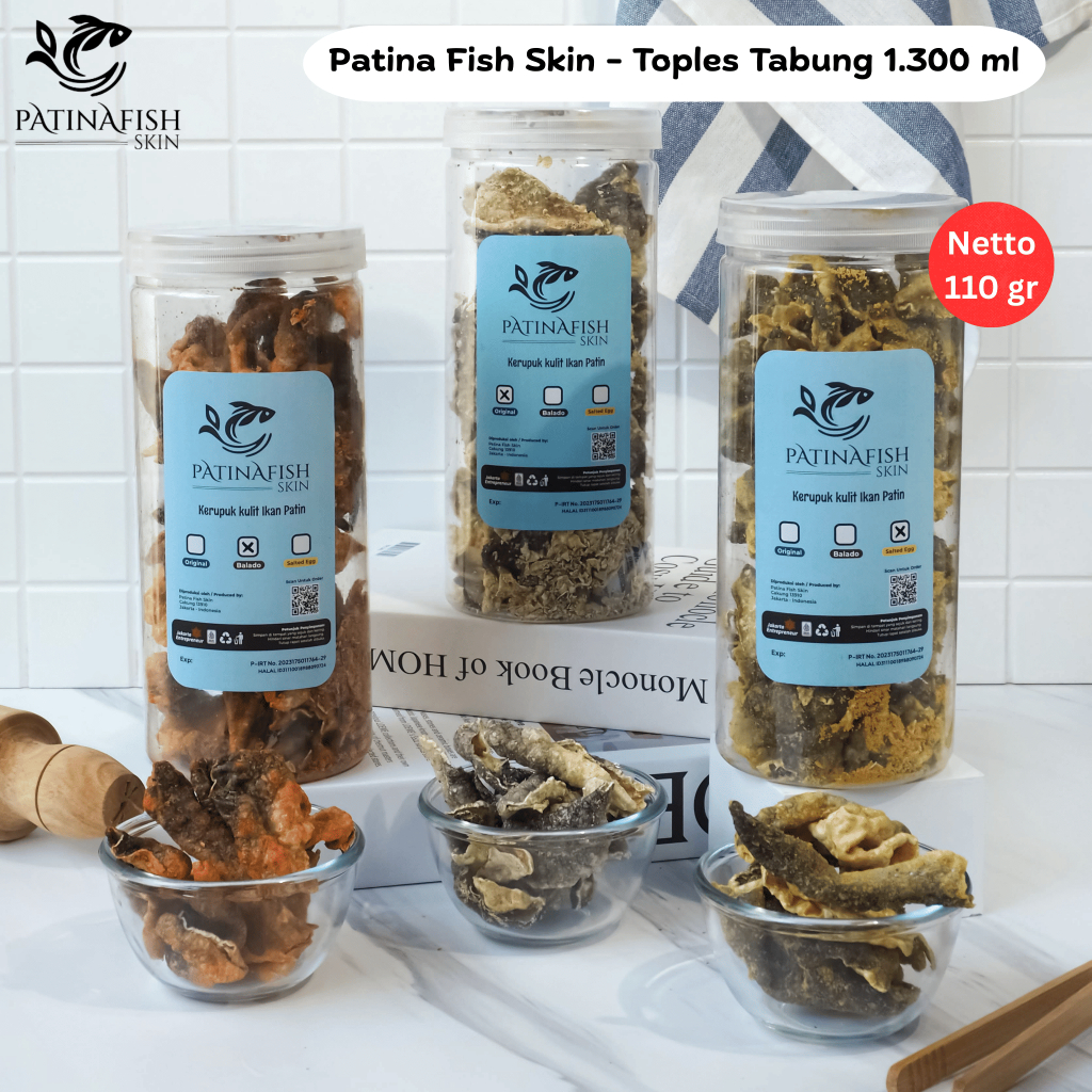 

Kerupuk Kulit Ikan Patin | Patina Fish Skin | Kemasan Toples Ekonomis 1.3 Liter