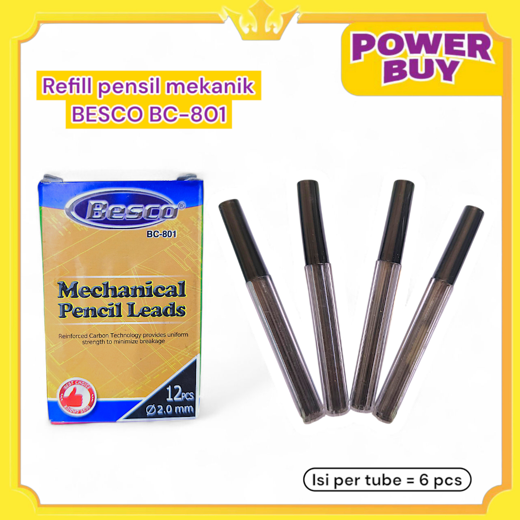 

12 tube Isi Pensil Mekanik Besco BC-801 2.0 mm – Pencil Leads Tebal Anti Patah