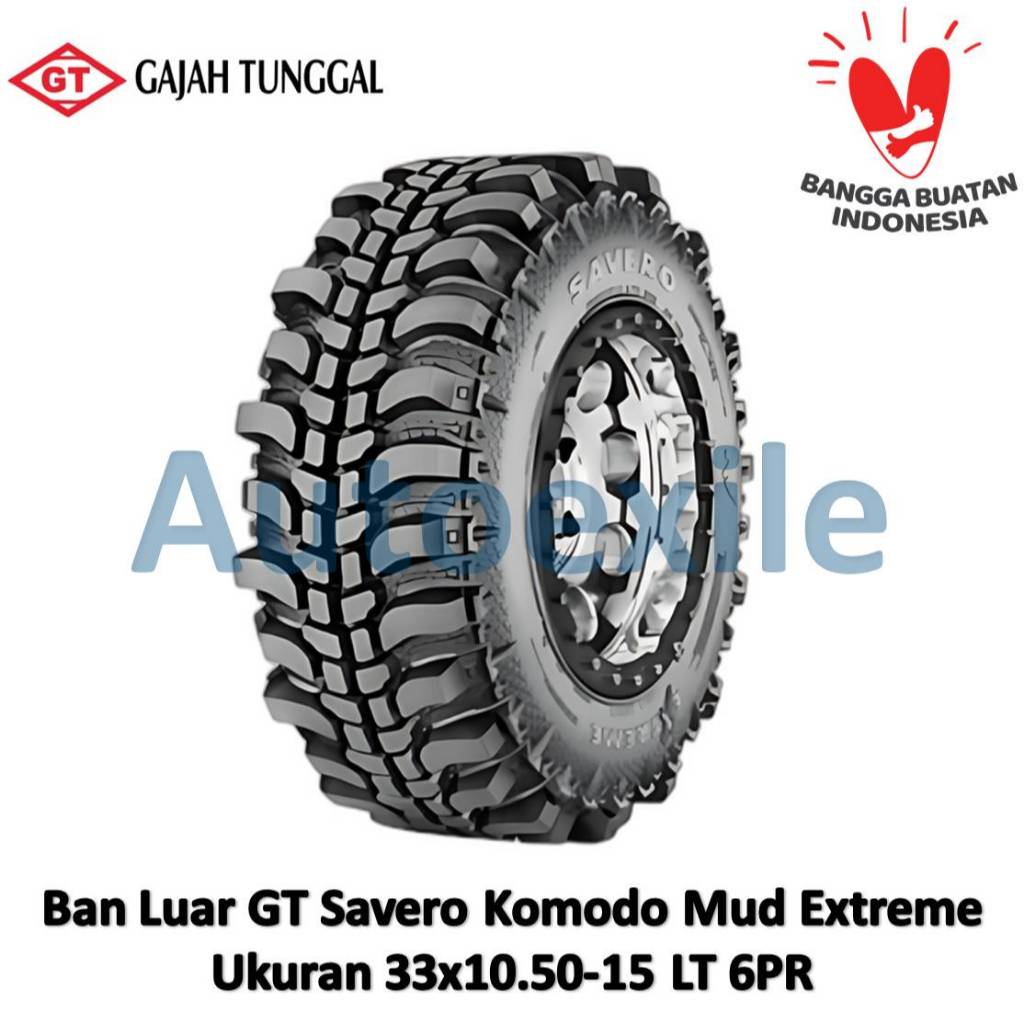 Ban Luar GT 33x10.50-15 LT 6PR Savero Komodo Mud Extreme Bias Tubeless Mobil Offroad MT 4x4 33x10.5-