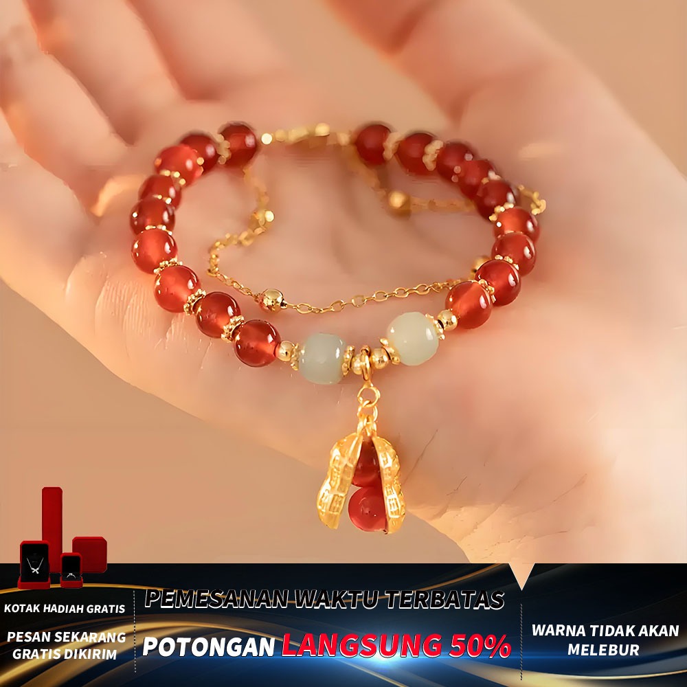 Gelang | Gelang Kacang Rezeki Merah (Wanita), Desain Eksklusif, Talisman Keberuntungan,Bocoran Rezek
