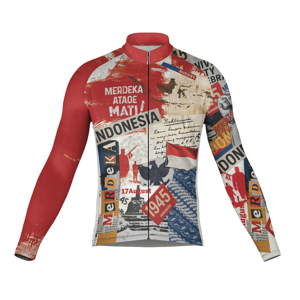 SUB JERSEY VINTAGE INDONESIA UNISEX LONG SLEEVE CYCLING JERSEY RED - JERSEY SEPEDA PRIA WANITA UNISE