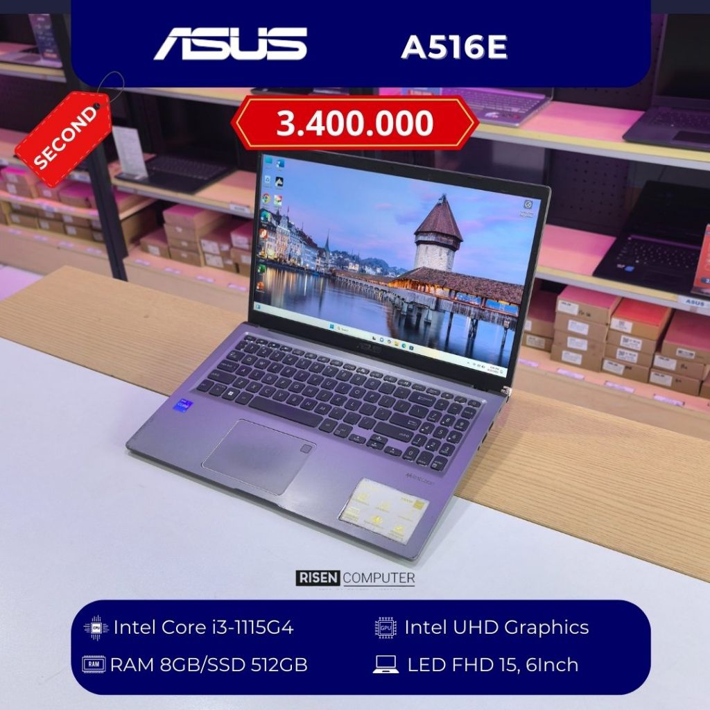 ASUS A516E Intel Core I3-1115G4 FHD 15.6inch RAM 8GB SSD 512GB Notebook Second Bekas