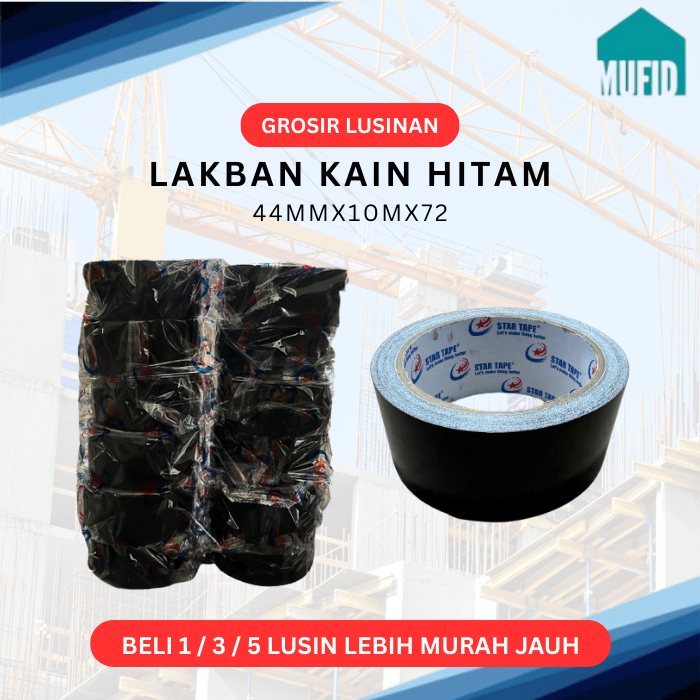 GROSIR LUSIN Lakban Kain Hitam / Cloth Tape Hitam 44mm x 10 meter
