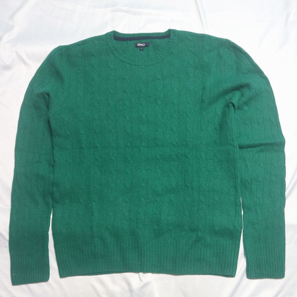 SPAO Cable Kepang Green Ijo Knitwear Sweater Sweatshirt Crewneck Rajut Wool Jaket