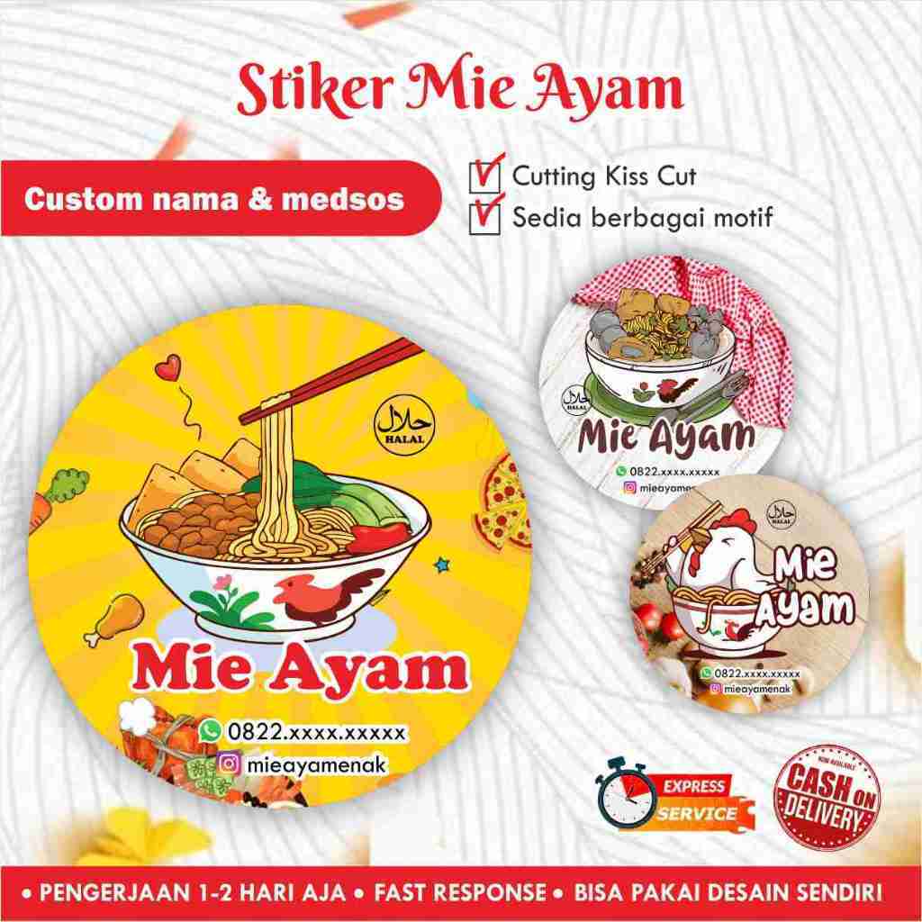 

[170 pcs] Stiker Mie Ayam Cromo bulat / kemasan makanan / Label minuman / promosi / murah