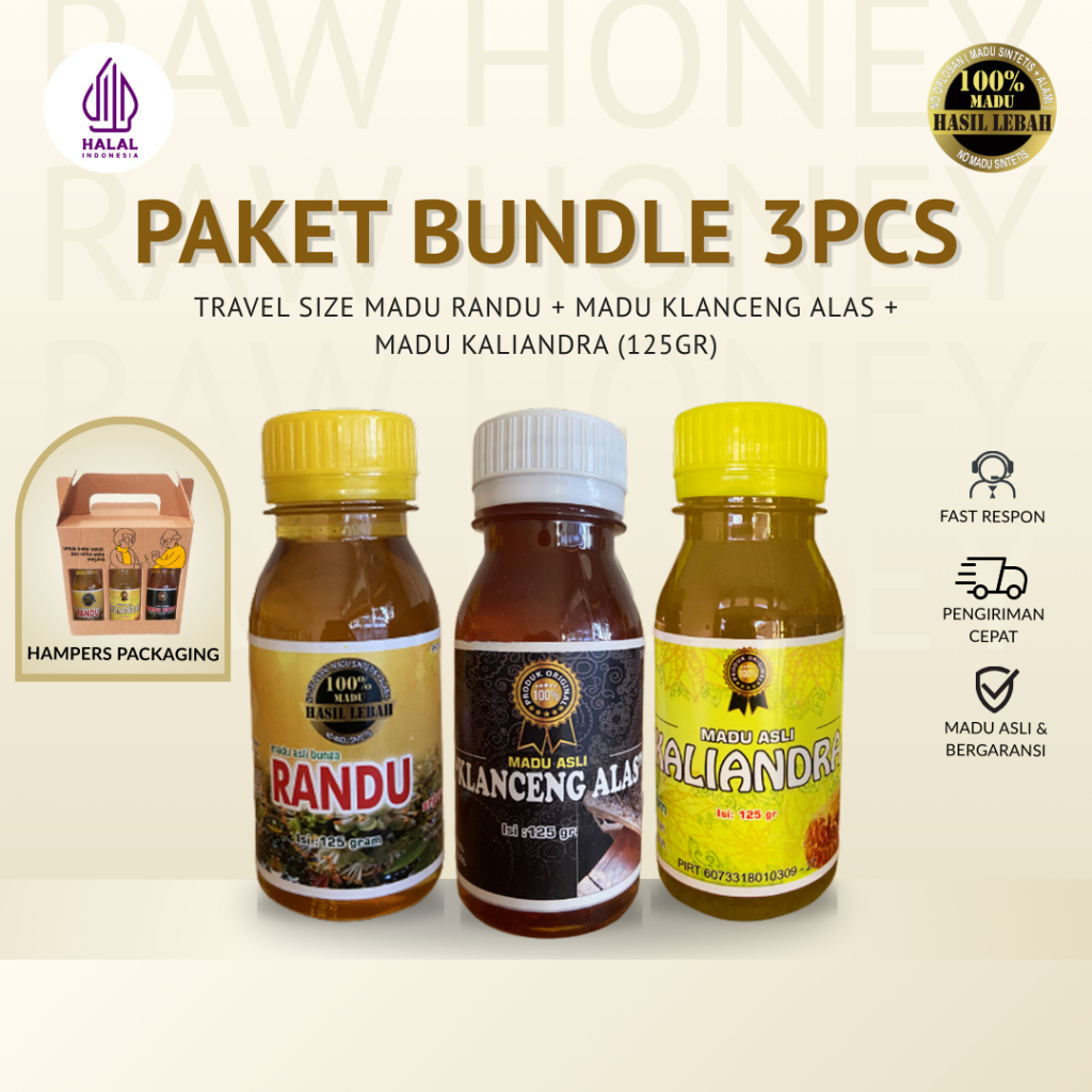 

BUNDLE HAMPERS MADU MINI TRAVEL SIZE 125GR MADU RANDU KLANCENG ALAS KALIANDRA 100% MADU ASLI MURNI RAW HONEY KADO AYAH IBU GURU TEMAN DOSEN MURAH