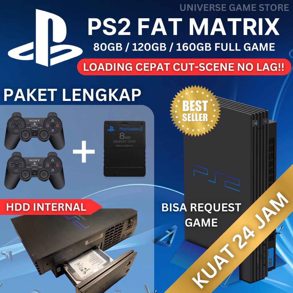 PS2 Fat Matrix HDD Internal 80GB 160Gb fullgame na adaptor ps 2 hardisk stik