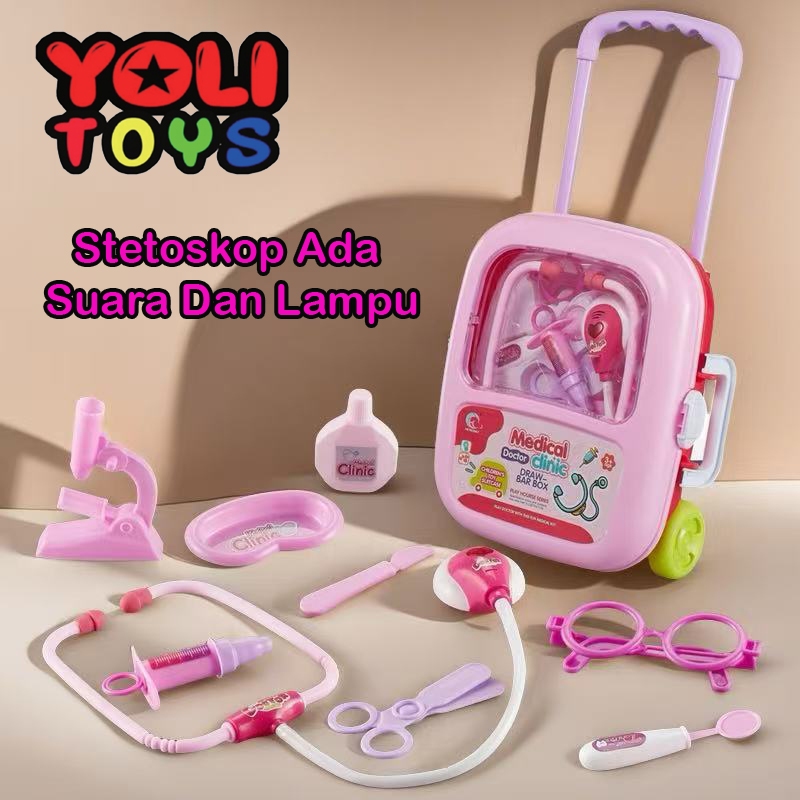 Yoli Toys - Mainan Anak Koper Dokter Peralatan Dokter Pink Ada Lampu Dan Suara Doctor Set Mainan Per