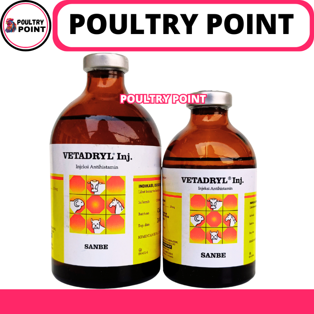 VETADRYL INJ 50ML VETADRYL INJ 100ML - Obat Hewan Antihistamin Ternak Sapi Kuda Kambing Babi Anjing